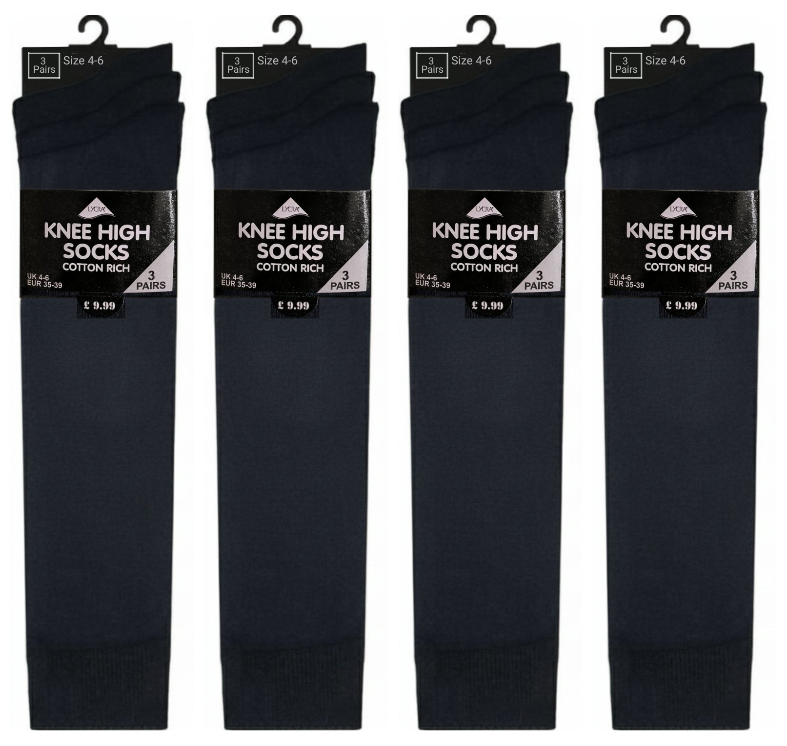 Girls Knee High Value 12 Pair Pack Cotton Rich School Socks UK 4-6